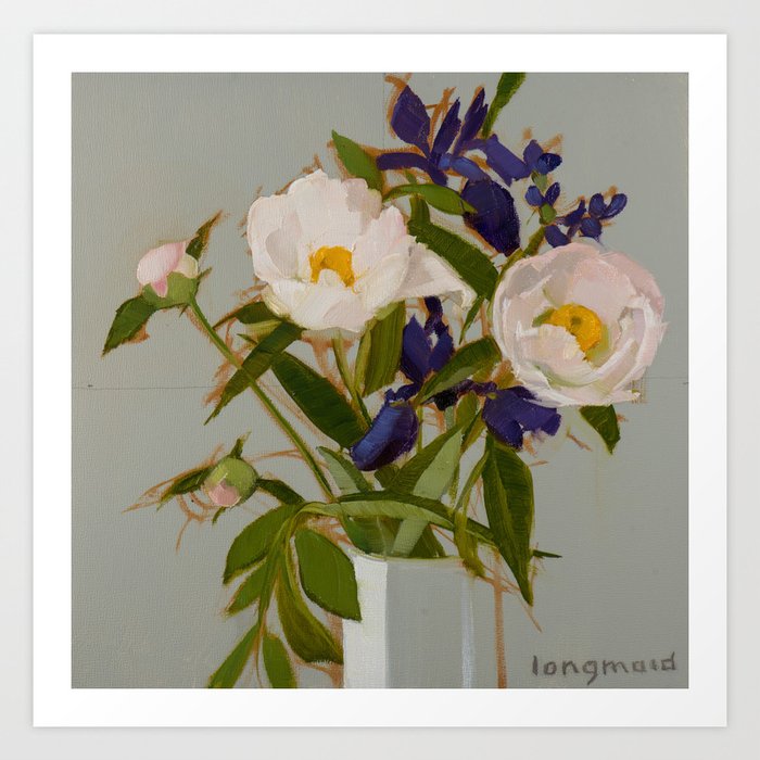  White Peonies and Wild Iris Art Print