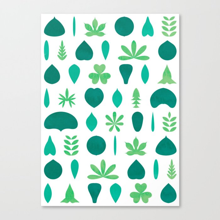Leaf Shapes and Arrangements Pattern Bright Canvas Print