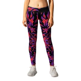 Seamless ornament. Modern geometric seamless pattern with red and purple repeating elements on a black background.  Leggings
