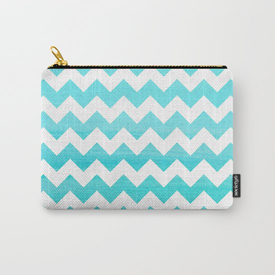 Aqua Blue chevron ZigZag Herringbone - watercolor on white pattern #Society6 Carry-All Pouch