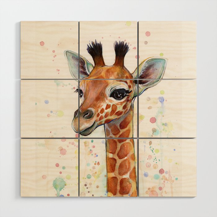 Giraffe Baby Animal Watercolor Whimsical Nursery Animals Wood Wall Giraffe Baby Animal Watercolor Whimsical Nursery Animals Wood Wall Art