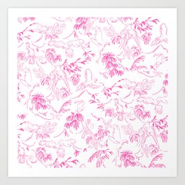 Tropical birds pink toile Art Print