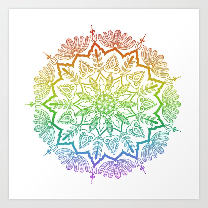 Download Rainbow Mandala Art Print by jnpdesigns | Society6