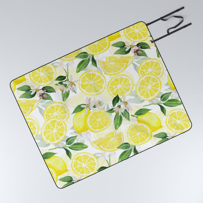mediterranean summer lemon fruits on white Picnic Blanket