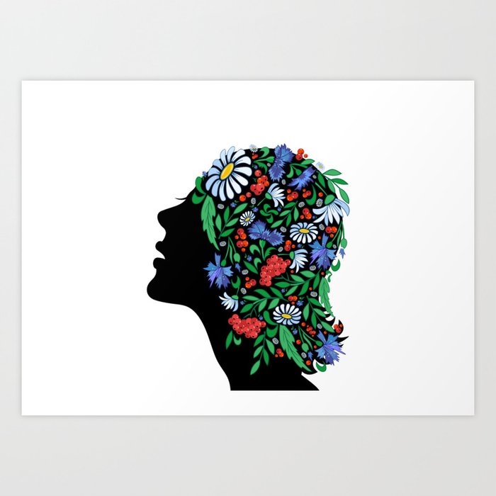 Female Head With Abstract Flowers Art Print By Angelinna Society6