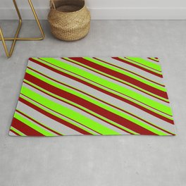 [ Thumbnail: Dark Red, Grey & Chartreuse Colored Lined/Striped Pattern Rug ]