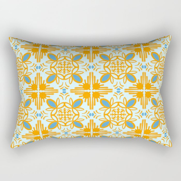 Cheerful Retro Modern Kitchen Tile Pattern Orange And Blue Rectangular Pillow