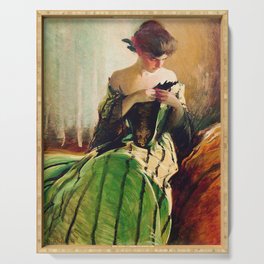 Study of a Young Woman in Black and Green portrait painting by John White Alexander Serving Tray