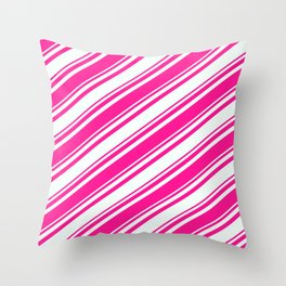 [ Thumbnail: Deep Pink and Mint Cream Colored Lines/Stripes Pattern Throw Pillow ]