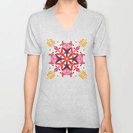 Trippy Mandala – Magenta & Peach V Neck T Shirt