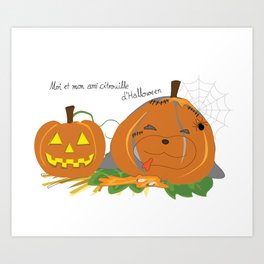 Halloween pumpkin harp seal cartoon Art Print