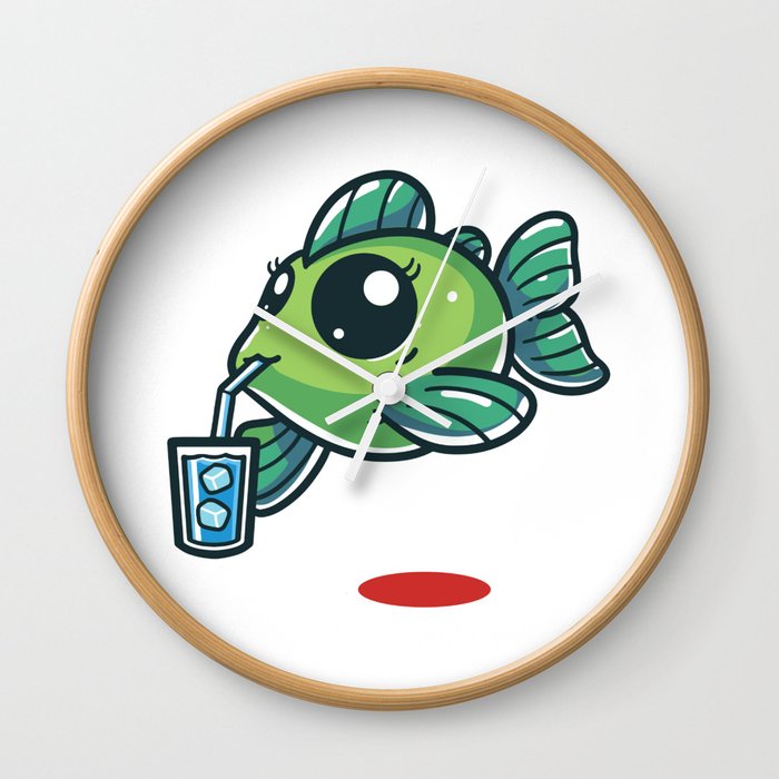 Cute Fish Drinking Ice Water Wall Clock