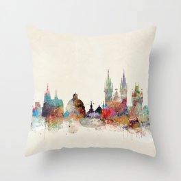 Barcelona city skyline Throw Pillow | Painting, Curated, Colorful, Ink, Urban, Digital, Popart, Watercolor, Cityskylines, Spain 