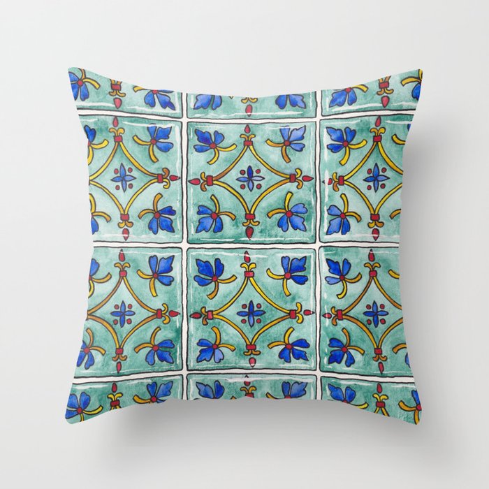Mediterranean Tiles Illustration Throw Pillow