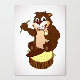 Beaver cartoon character with a toothbrush Canvas Print