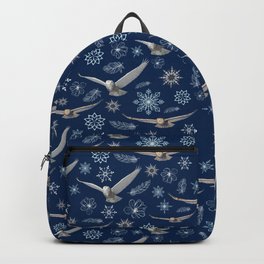 Snowy owl Navy Blue pattern Backpack