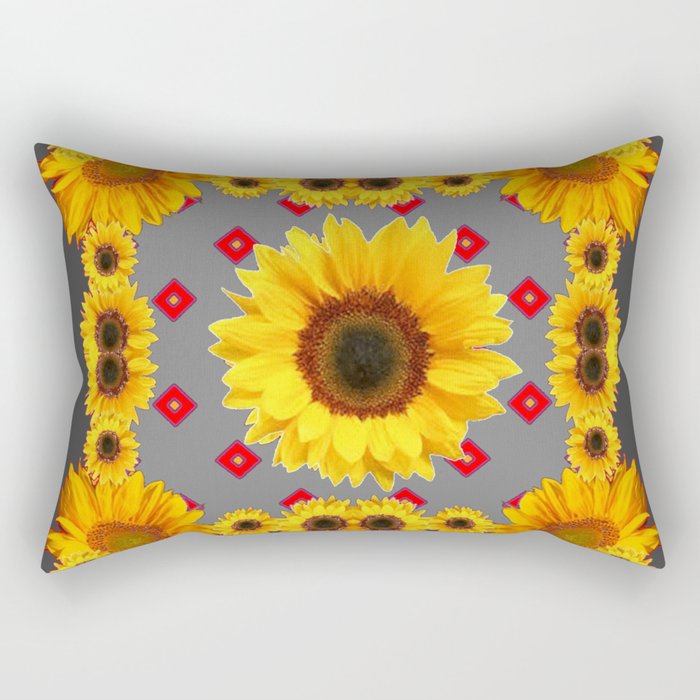 Western Blanket Style Sunflowers Grey Art Rectangular Pillow