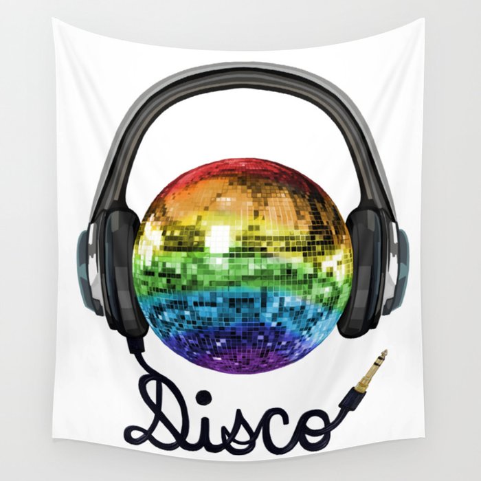 Pride Rainbow Disco Ball Headphone Wall Tapestry