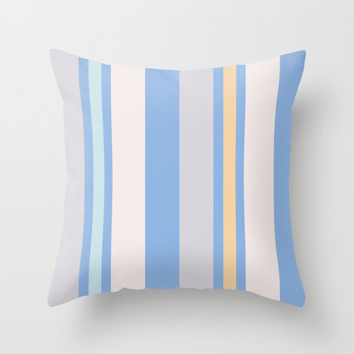 Pastel colored stripes in yellow, blue, gray and turquoise Throw Pillow