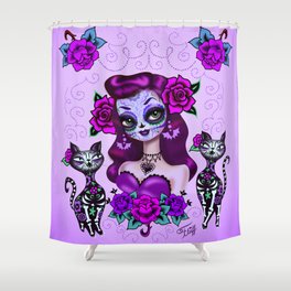 Purple Sugar Skull Girl Shower Curtain