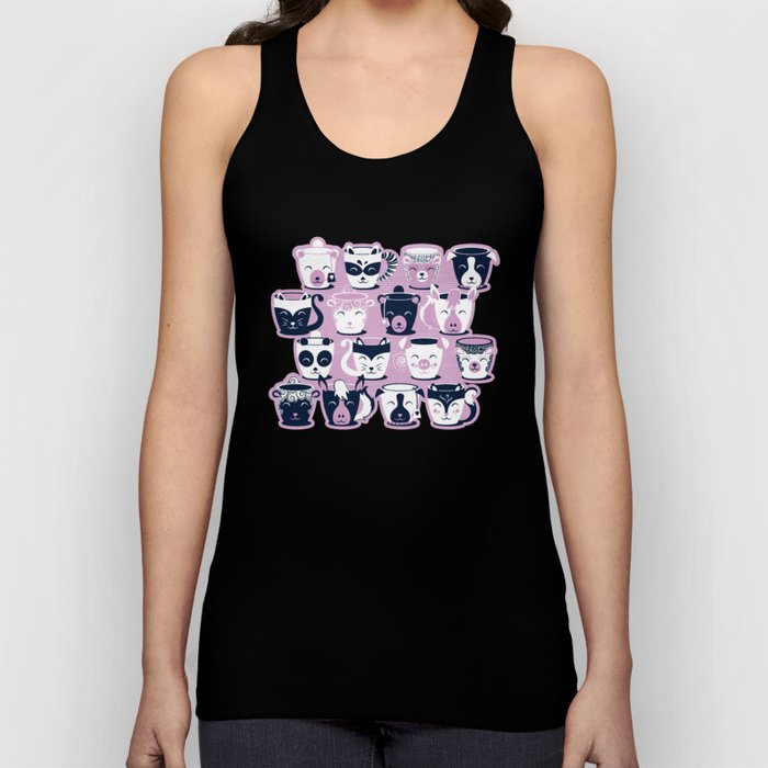 Cuddly Tea Time // white navy & light orchid pink animal mugs Tank Top