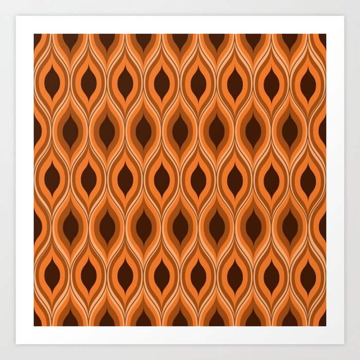 Classic Retro mid century orange and brown ogee pattern  Art Print