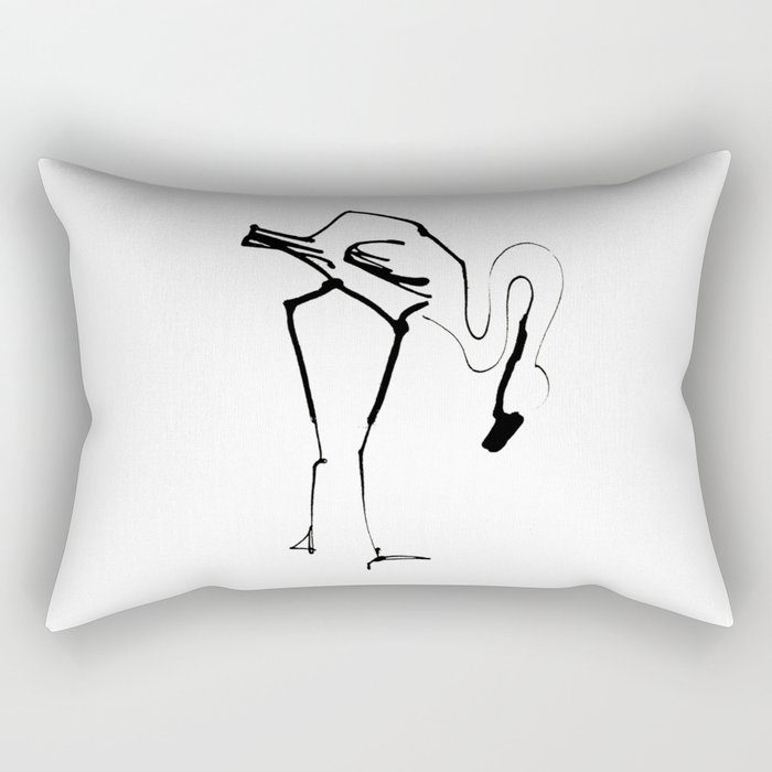 Simple Black Ink Flamingo Illustration, Minimalist Art. Rectangular Pillow