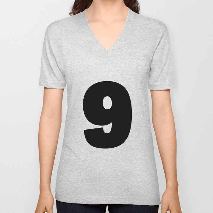 9 (Black & White Number) V Neck T Shirt