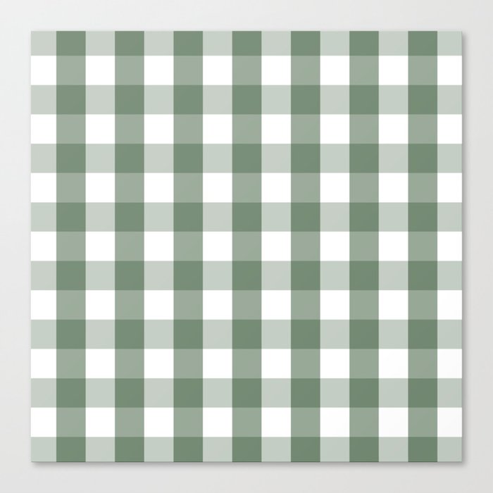 Gingham Plaid Pattern (sage green/white) Canvas Print