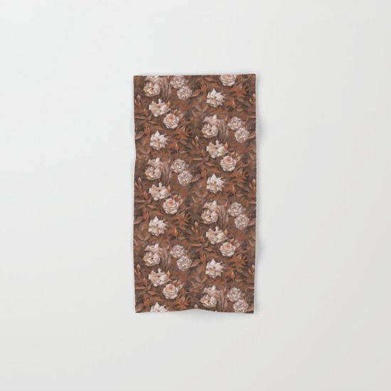 "White roses" hand drawn vintage floral pattern in earth colors Hand & Bath Towel