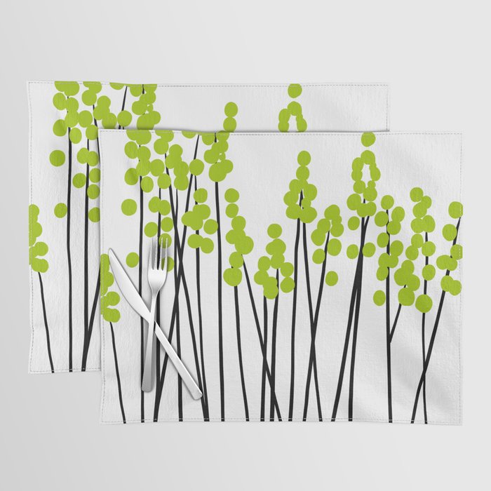 Hello Spring! Green/Black Retro Plants on White #decor #society6 #buyart Placemat