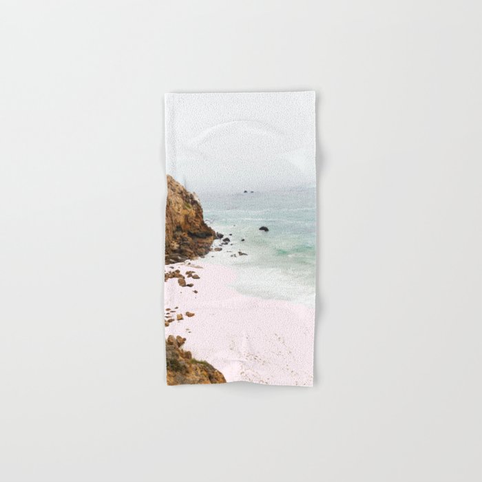 Pink Trails, Beach Tropical Travel Ocean Pastel Digital Art, Photography Sea Scenic Nature Landscape Hand & Bath Towel