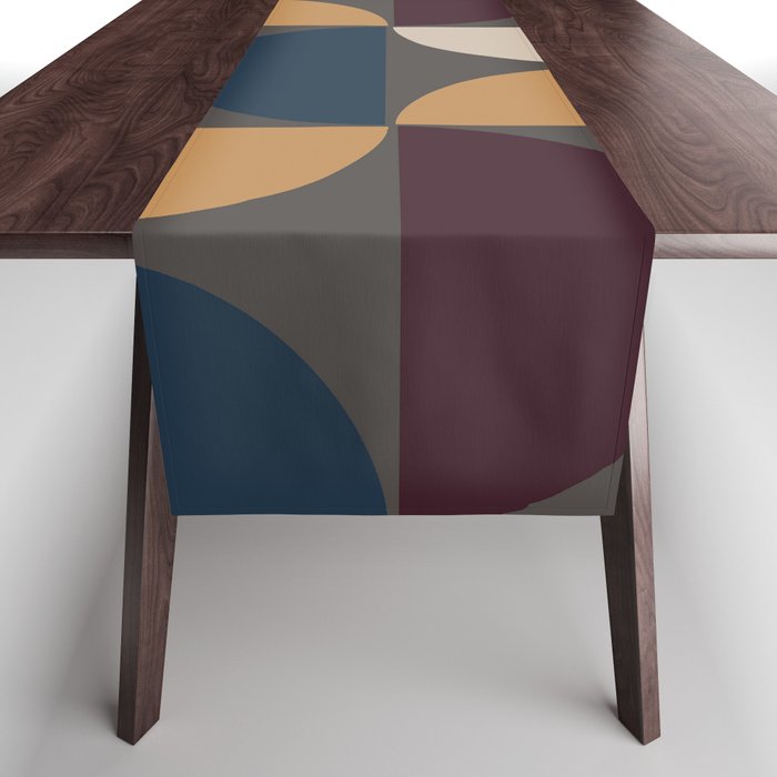 Mid century geometric pattern on grey background 3 Table Runner