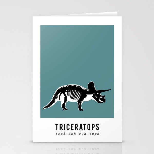 Triceratops Dinosaur Fossil / Skeleton in blue Stationery Cards
