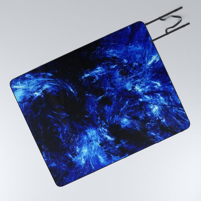 Dark Arctic Splash Black and Blue Abstract Artwork Picnic Blanket