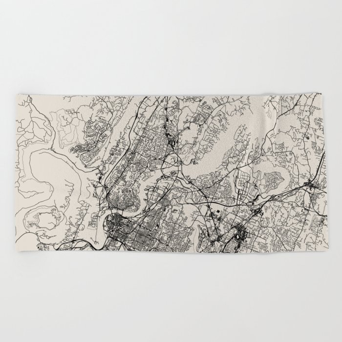USA, Chattanooga Black&White Map -  Beach Towel