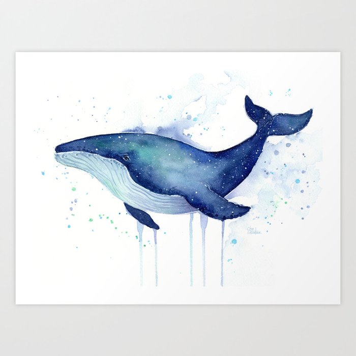 Whale Galaxy Watercolor Art Print