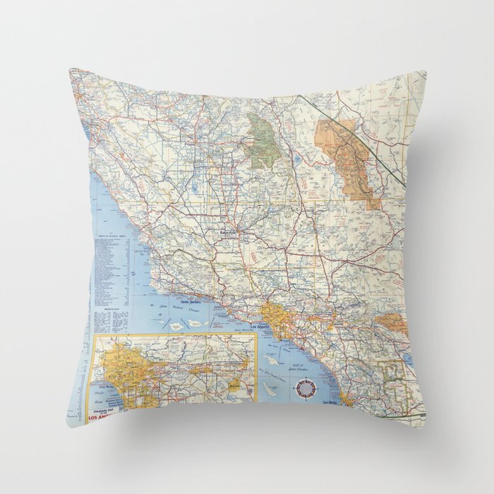 Highway Map of California - Vintage Illustrated Map-road map Throw Pillow
