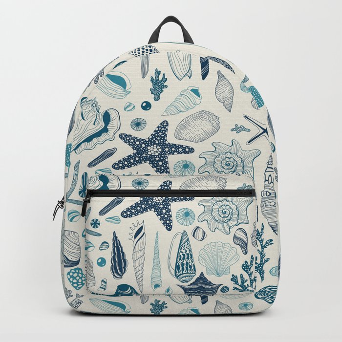 Sea shells on off white Backpack