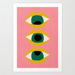 Cheeky Eyeballs - funky colorful pop-art illustration - green yellow pink black Art Print