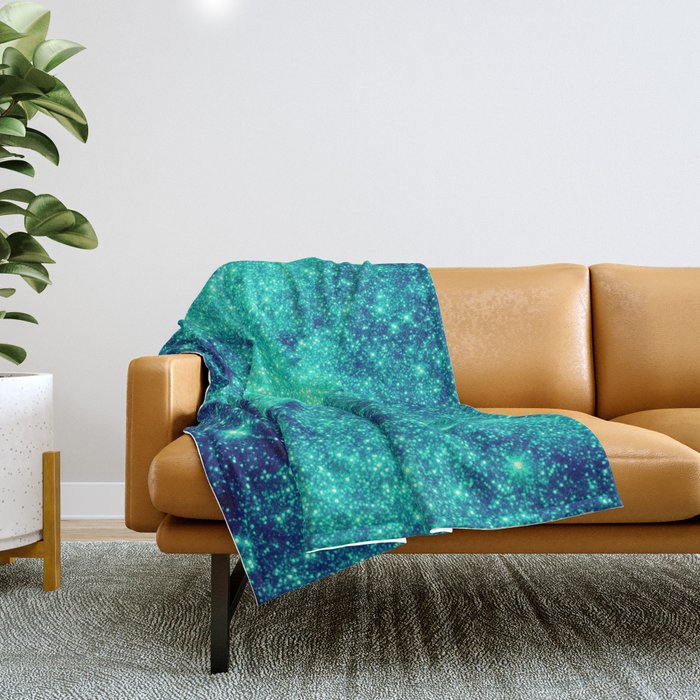 Teal Turquoise GalaXy. Sparkle Stars Throw Blanket