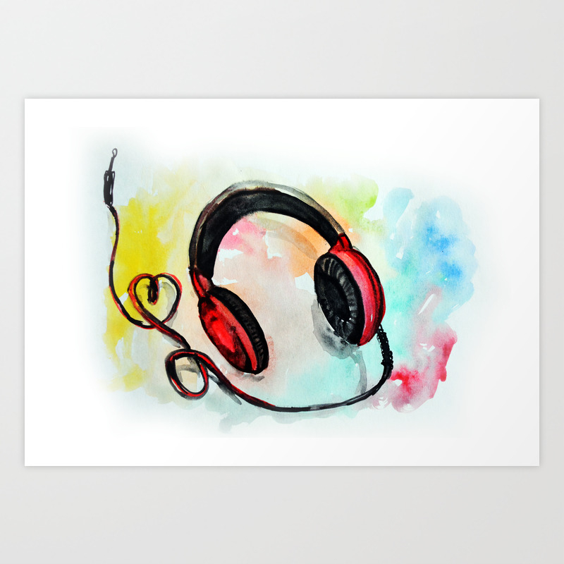Watercolor Of Headphones Music Love Art Print By Oanaunciuleanu Society6