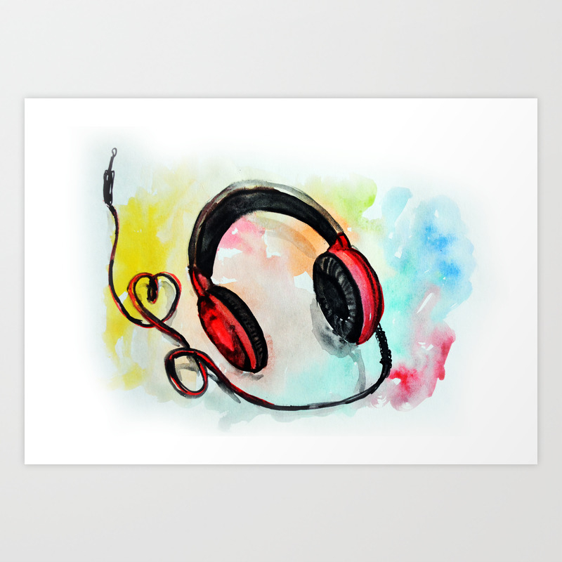 Watercolor Of Headphones Music Love Art Print By Oanaunciuleanu Society6 Watercolor Of Headphones Music Love Art Print By Oanaunciuleanu Society6