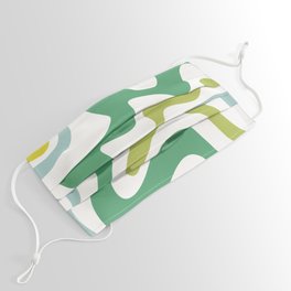 Retro Liquid Swirl Abstract Pattern Square in Spring Green, Ice Blue, and White Face Mask