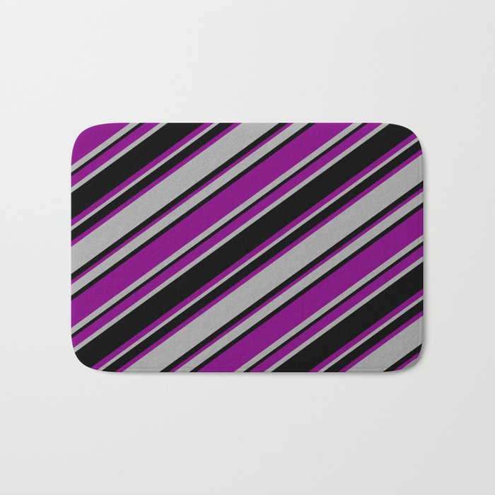 Purple, Dark Gray & Black Colored Striped/Lined Pattern Bath Mat