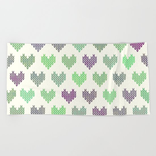 Colorful Knitted Hearts IV Beach Towel
