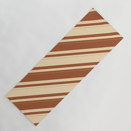 [ Thumbnail: Tan & Sienna Colored Striped Pattern Yoga Mat ]