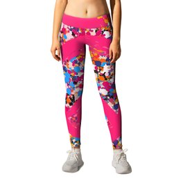Pink Peace Symbol abstract painting Leggings