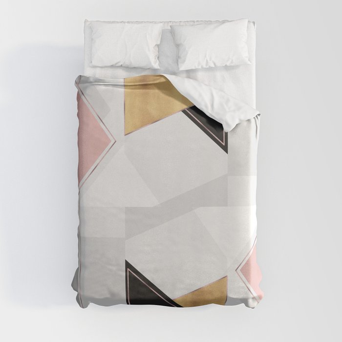 Stylish Gold and Rose Pink Geometric Abstract Design Duvet Cover