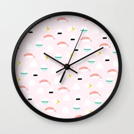 Cute Rice Balls Pattern on Pink Background Wall Clock